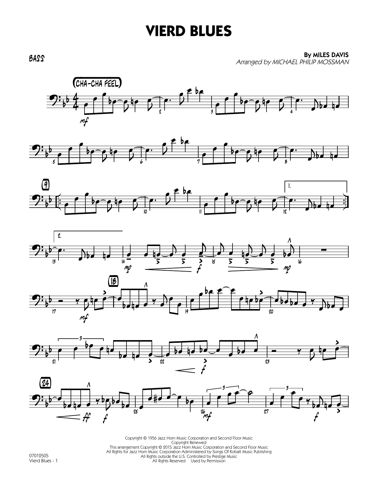 Michael Philip Mossman Vierd Blues - Bass sheet music notes and chords arranged for Jazz Ensemble