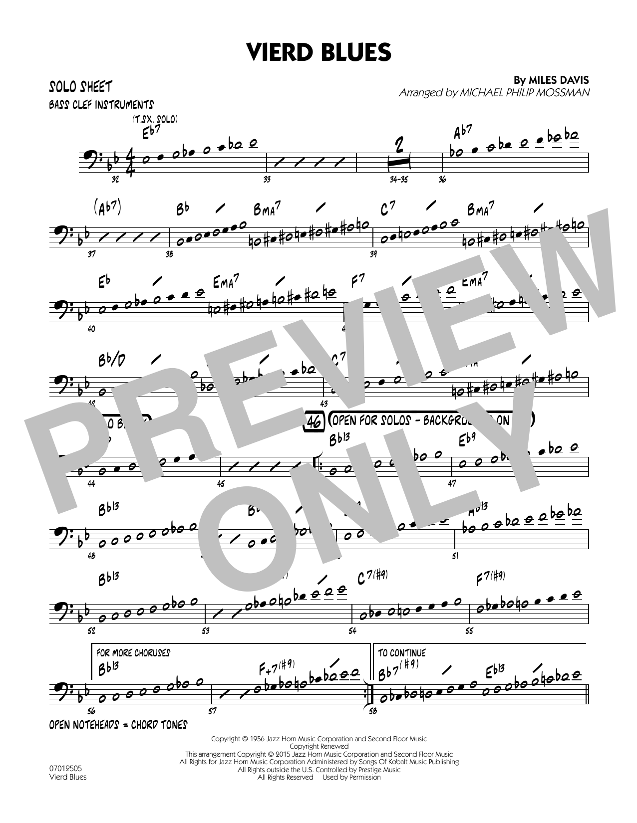 Michael Philip Mossman Vierd Blues - Bass Clef Solo Sheet sheet music notes and chords arranged for Jazz Ensemble