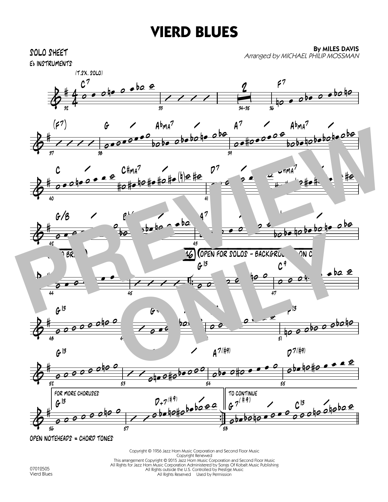 Michael Philip Mossman Vierd Blues - Eb Solo Sheet sheet music notes and chords arranged for Jazz Ensemble