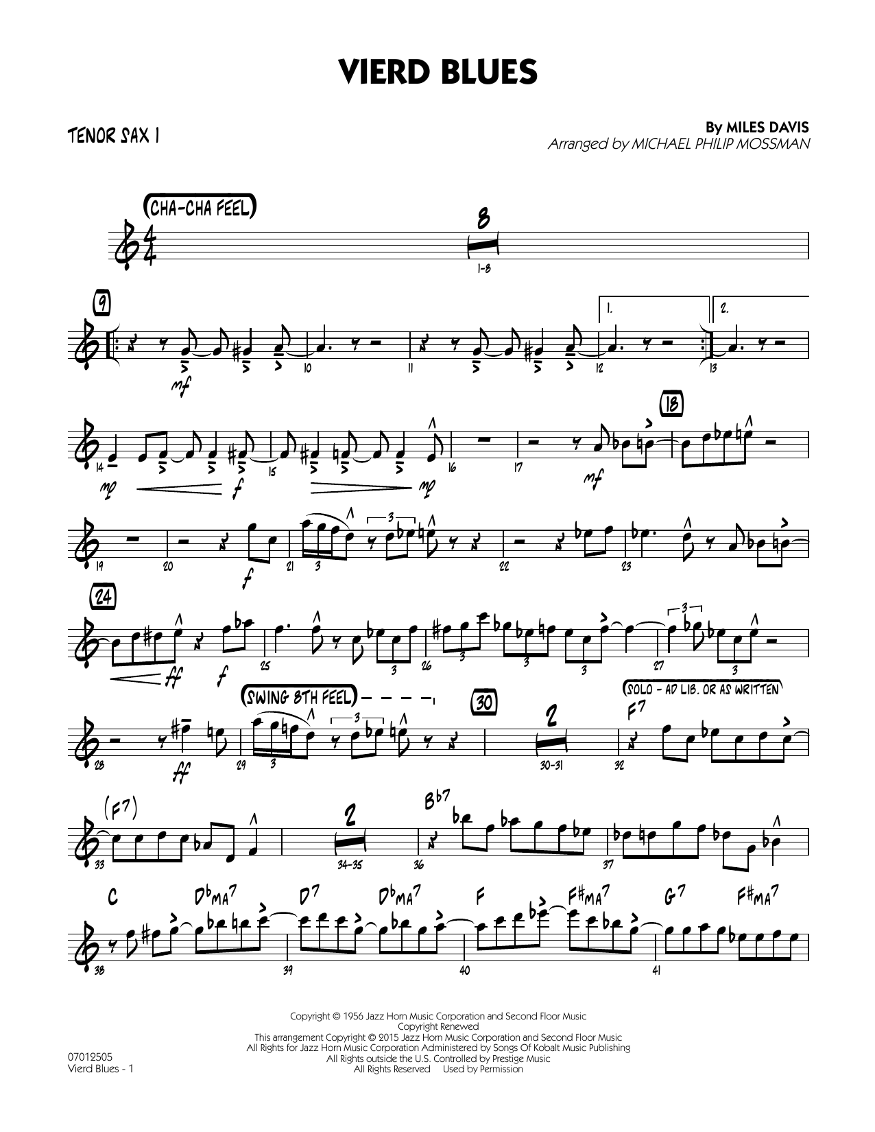 Michael Philip Mossman Vierd Blues - Tenor Sax 1 sheet music notes and chords arranged for Jazz Ensemble