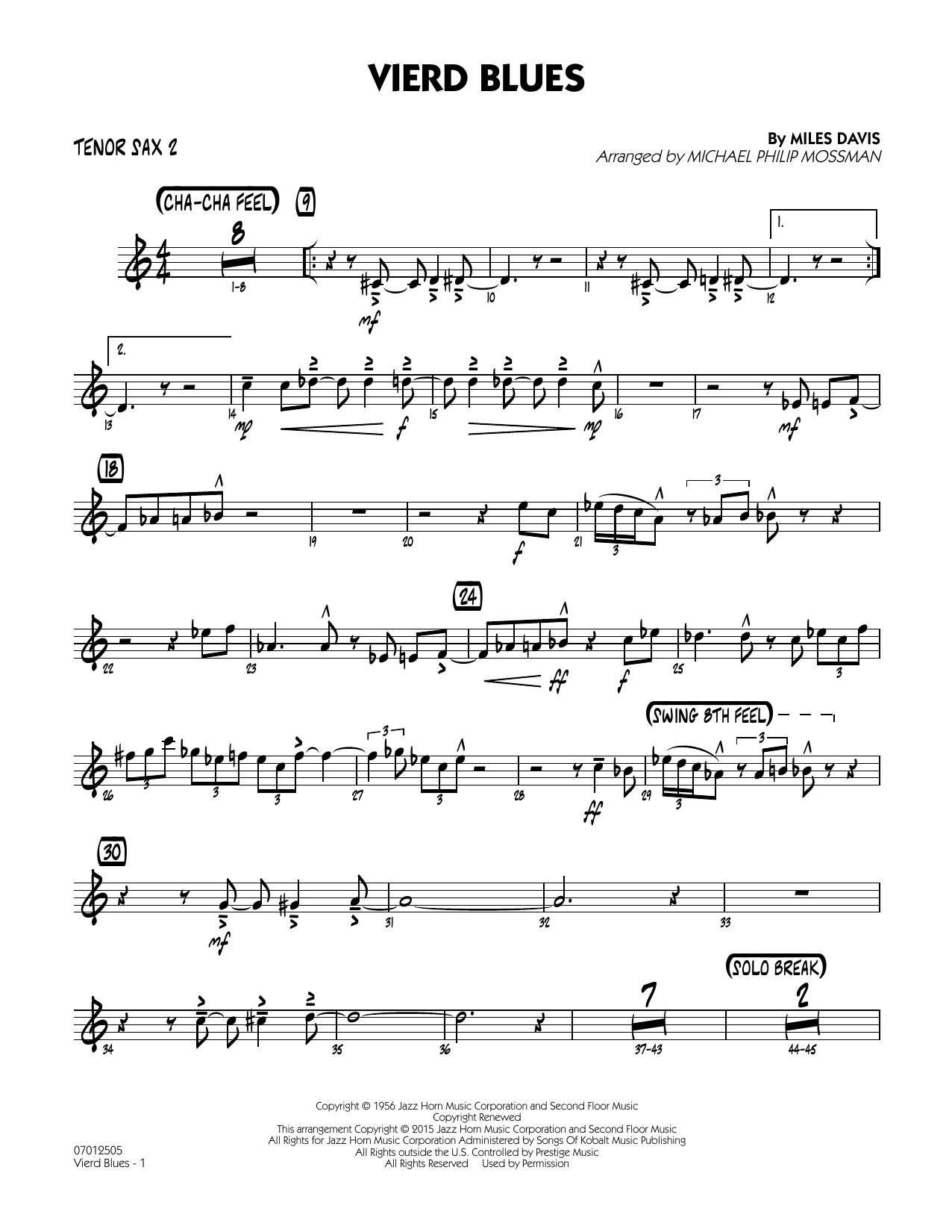 Michael Philip Mossman Vierd Blues - Tenor Sax 2 sheet music notes and chords arranged for Jazz Ensemble