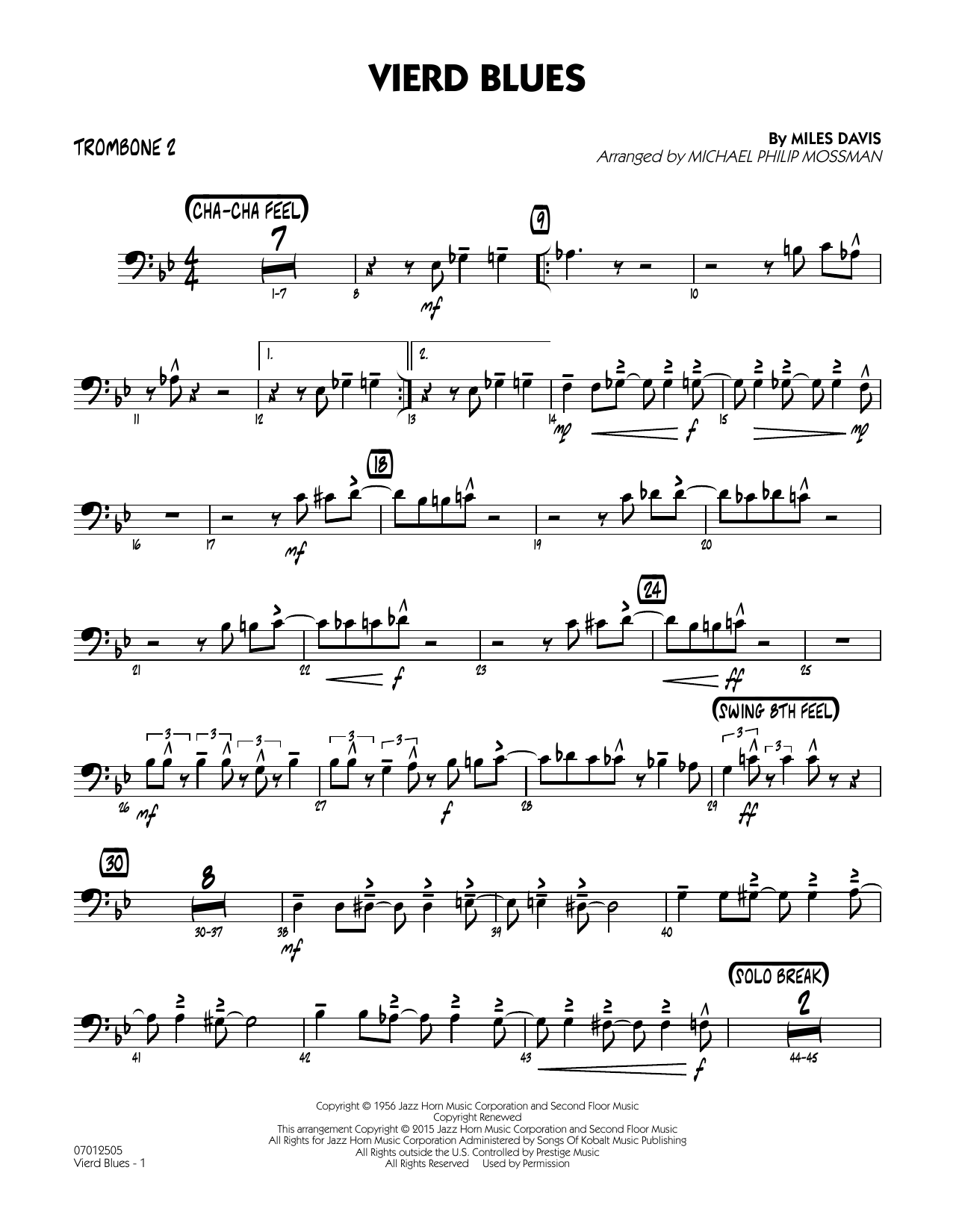 Michael Philip Mossman Vierd Blues - Trombone 2 sheet music notes and chords arranged for Jazz Ensemble