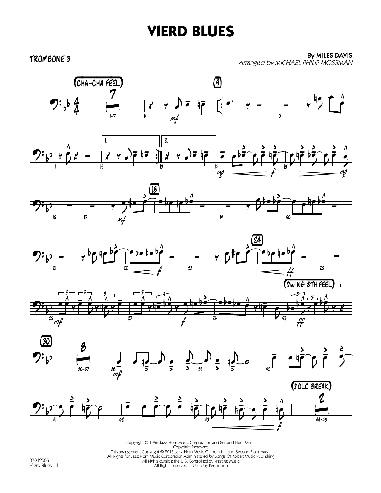 Michael Philip Mossman Vierd Blues - Trombone 3 sheet music notes and chords arranged for Jazz Ensemble