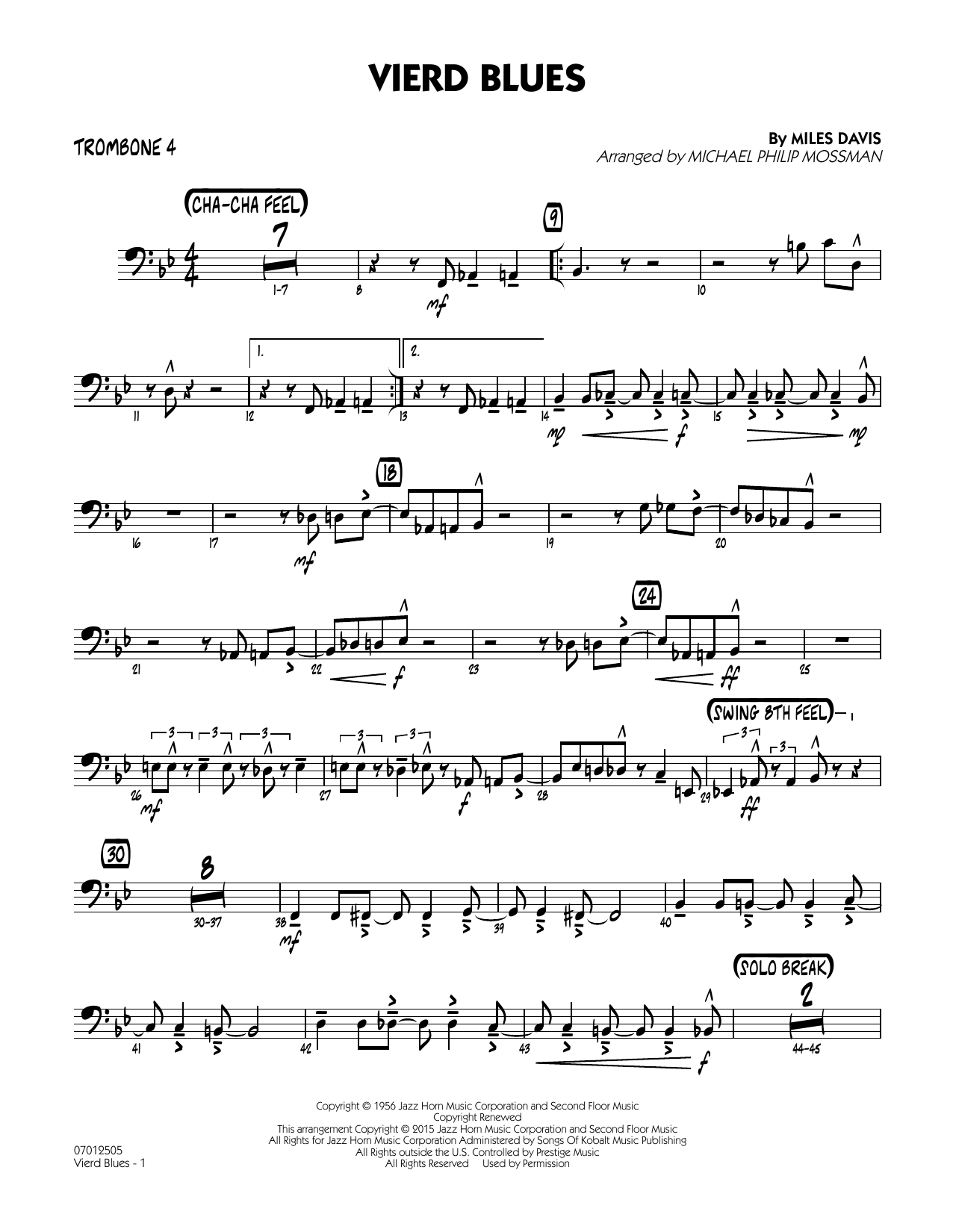 Michael Philip Mossman Vierd Blues - Trombone 4 sheet music notes and chords arranged for Jazz Ensemble