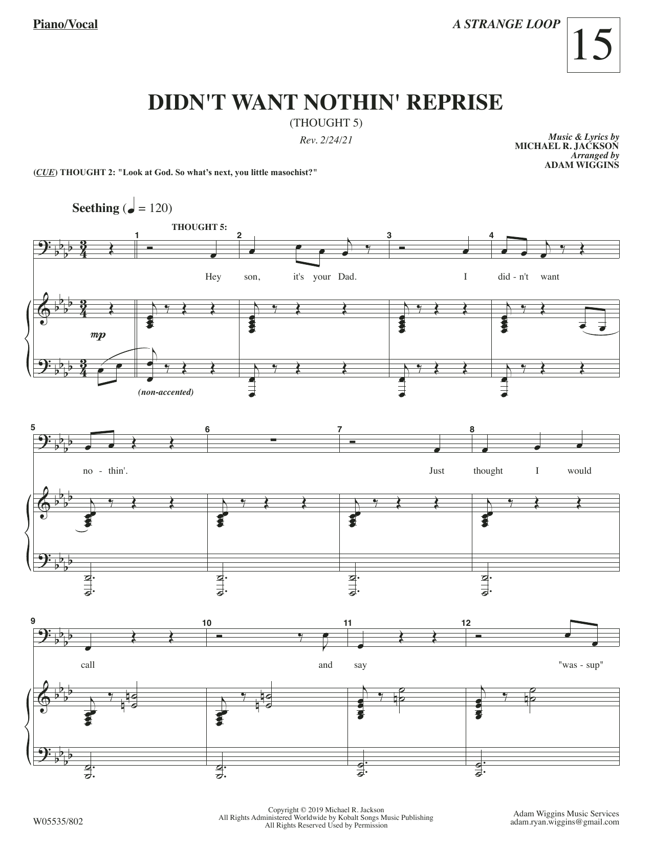 Michael R. Jackson Didn't Want Nothin' Reprise (from A Strange Loop) sheet music notes and chords arranged for Piano & Vocal