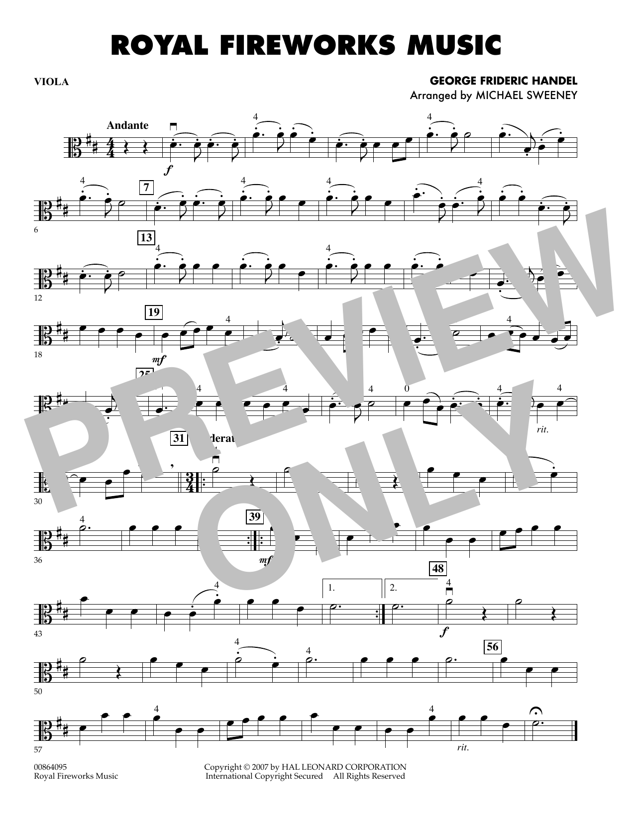 Michael Sweeney Royal Fireworks Music - Viola sheet music notes and chords arranged for Orchestra