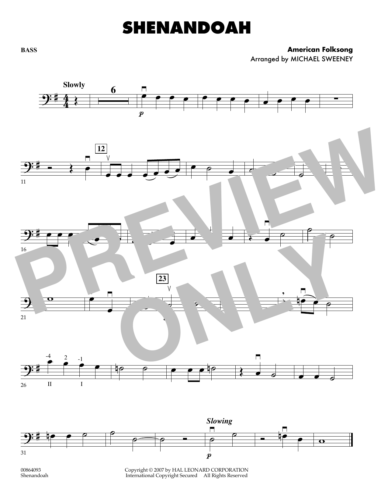 Michael Sweeney Shenandoah - Bass sheet music notes and chords arranged for Orchestra