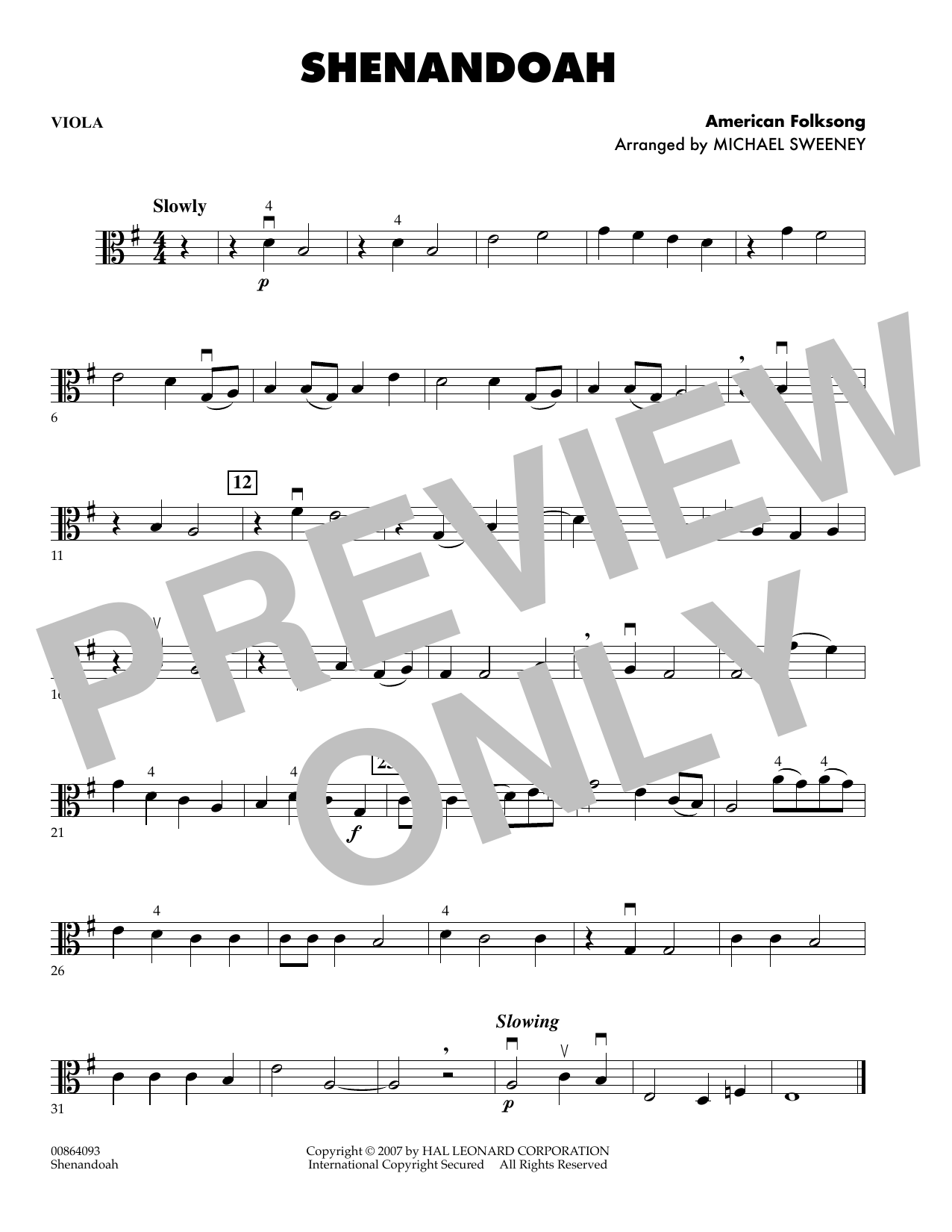 Michael Sweeney Shenandoah - Viola sheet music notes and chords arranged for Orchestra