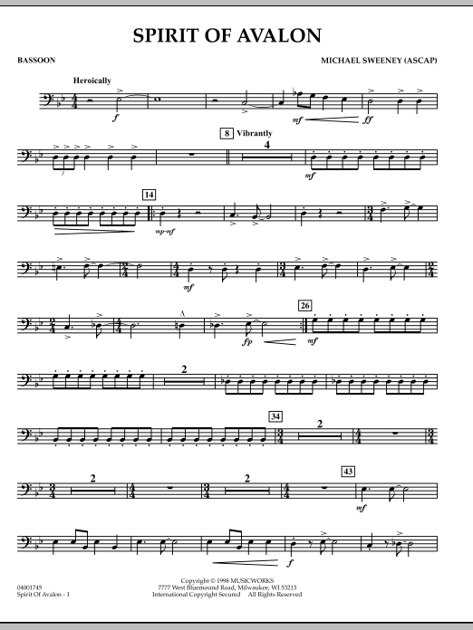 Michael Sweeney Spirit Of Avalon - Bassoon sheet music notes and chords. Download Printable PDF.