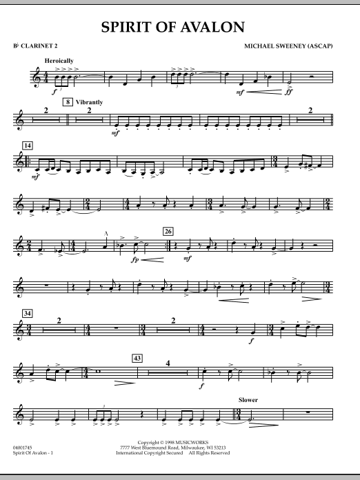 Michael Sweeney Spirit Of Avalon - Bb Clarinet 2 sheet music notes and chords. Download Printable PDF.