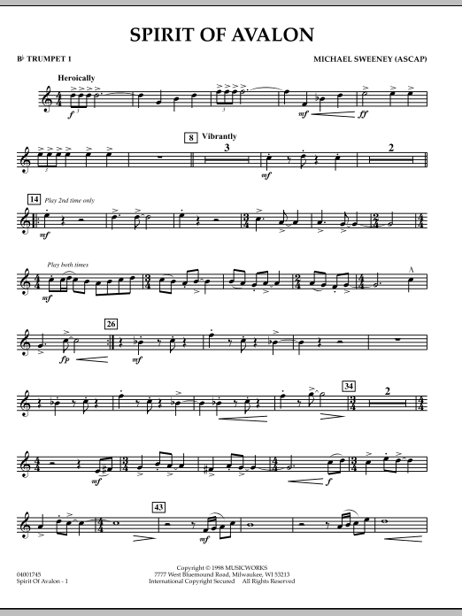 Michael Sweeney Spirit Of Avalon - Bb Trumpet 1 sheet music notes and chords. Download Printable PDF.