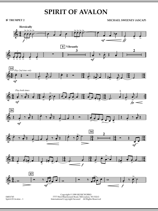 Michael Sweeney Spirit Of Avalon - Bb Trumpet 2 sheet music notes and chords. Download Printable PDF.