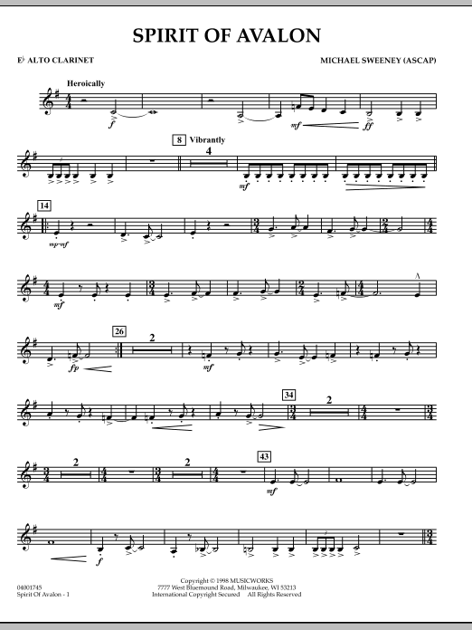 Michael Sweeney Spirit Of Avalon - Eb Alto Clarinet sheet music notes and chords. Download Printable PDF.