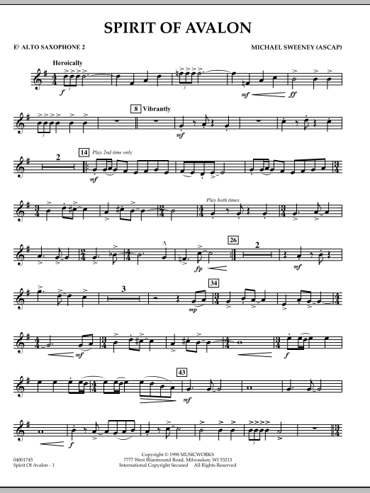 Michael Sweeney Spirit Of Avalon - Eb Alto Saxophone 2 sheet music notes and chords. Download Printable PDF.