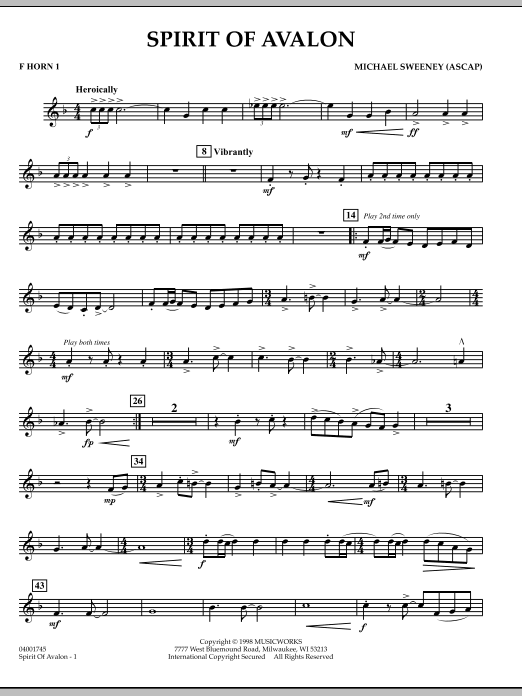 Michael Sweeney Spirit Of Avalon - F Horn 1 sheet music notes and chords. Download Printable PDF.