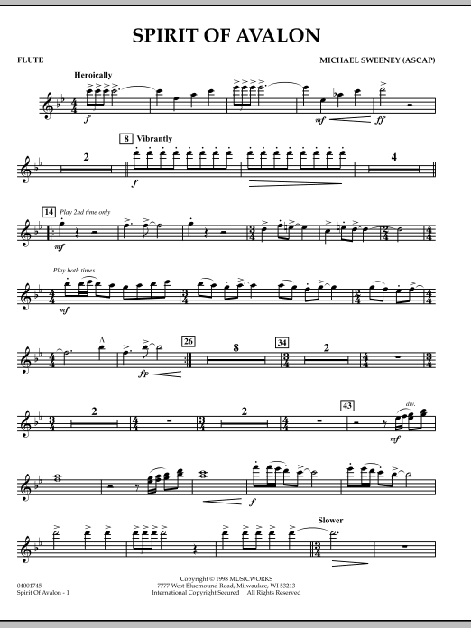 Michael Sweeney Spirit Of Avalon - Flute sheet music notes and chords. Download Printable PDF.