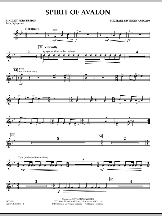 Michael Sweeney Spirit Of Avalon - Mallet Percussion sheet music notes and chords. Download Printable PDF.