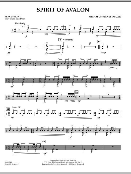 Michael Sweeney Spirit Of Avalon - Percussion 1 sheet music notes and chords. Download Printable PDF.