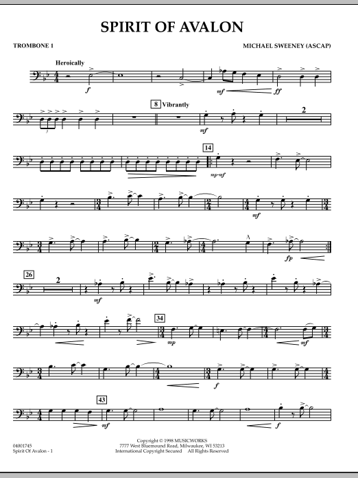 Michael Sweeney Spirit Of Avalon - Trombone 1 sheet music notes and chords. Download Printable PDF.