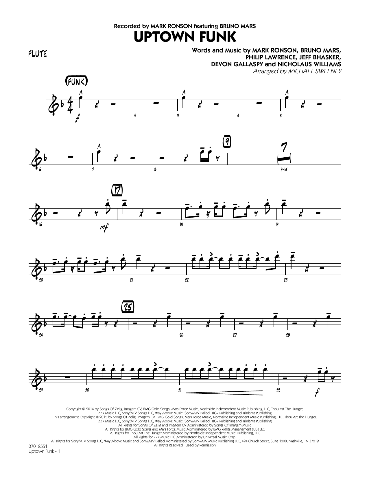 Michael Sweeney Uptown Funk - Flute sheet music notes and chords. Download Printable PDF.