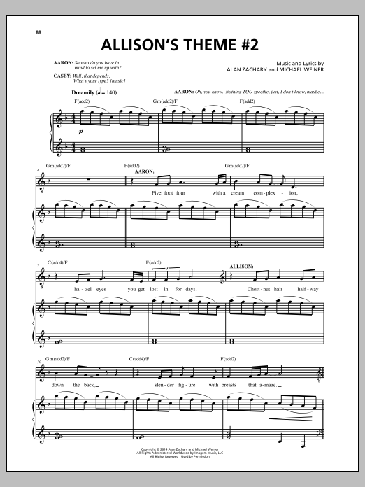 Michael Weiner Allison's Theme #2 sheet music notes and chords arranged for Piano & Vocal