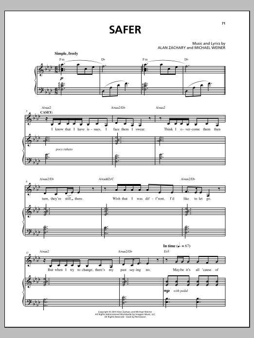 Michael Weiner Safer sheet music notes and chords arranged for Piano & Vocal