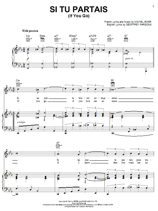 Michel Emer If You Go sheet music notes and chords arranged for Real Book – Melody & Chords