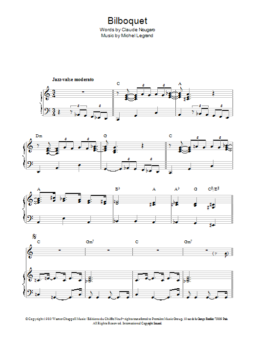 Michel LeGrand Bilboquet sheet music notes and chords arranged for Piano, Vocal & Guitar Chords