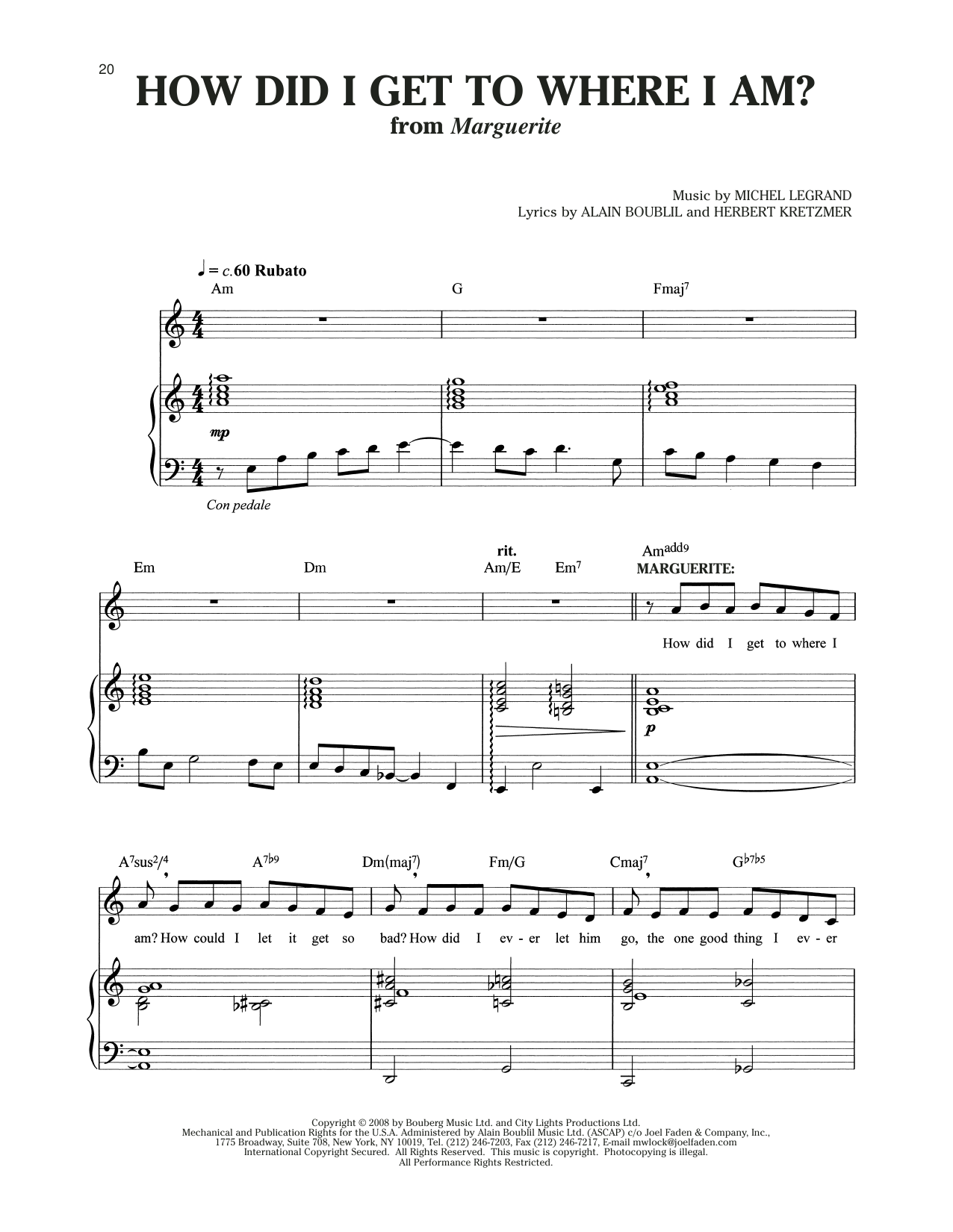 Michel LeGrand How Did I Get Where I Am? (from Marguerite) sheet music notes and chords arranged for Piano & Vocal