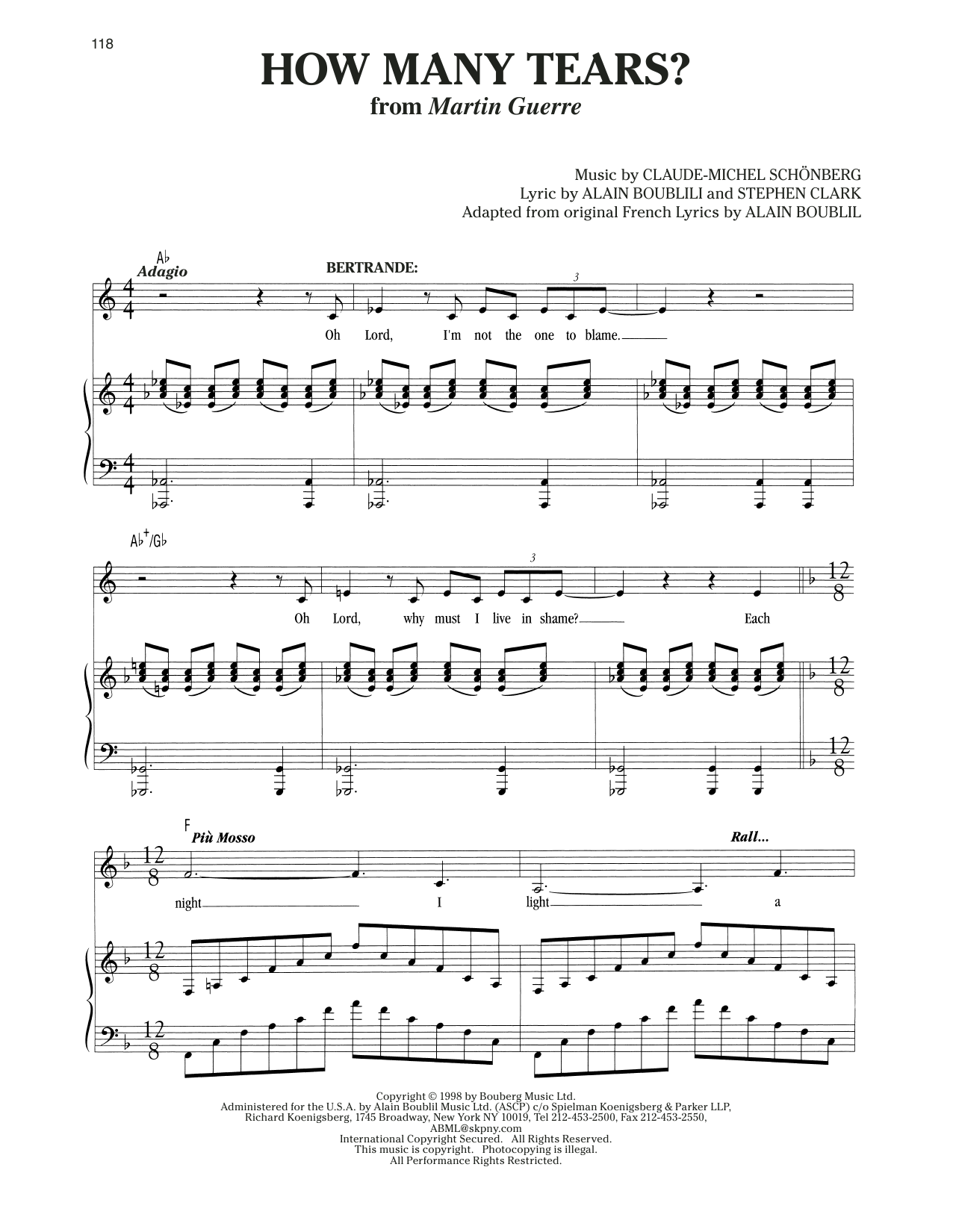 Michel Legrand How Many Tears? (from Marguerite) sheet music notes and chords arranged for Piano & Vocal