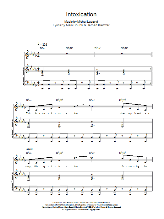 Michel LeGrand Intoxication sheet music notes and chords arranged for Piano, Vocal & Guitar Chords