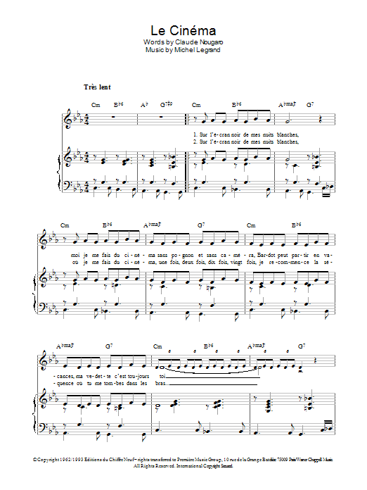Michel LeGrand Le Cinema sheet music notes and chords arranged for Piano, Vocal & Guitar Chords