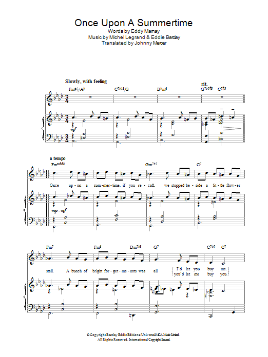 Michel LeGrand Once Upon A Summertime sheet music notes and chords arranged for Piano Solo
