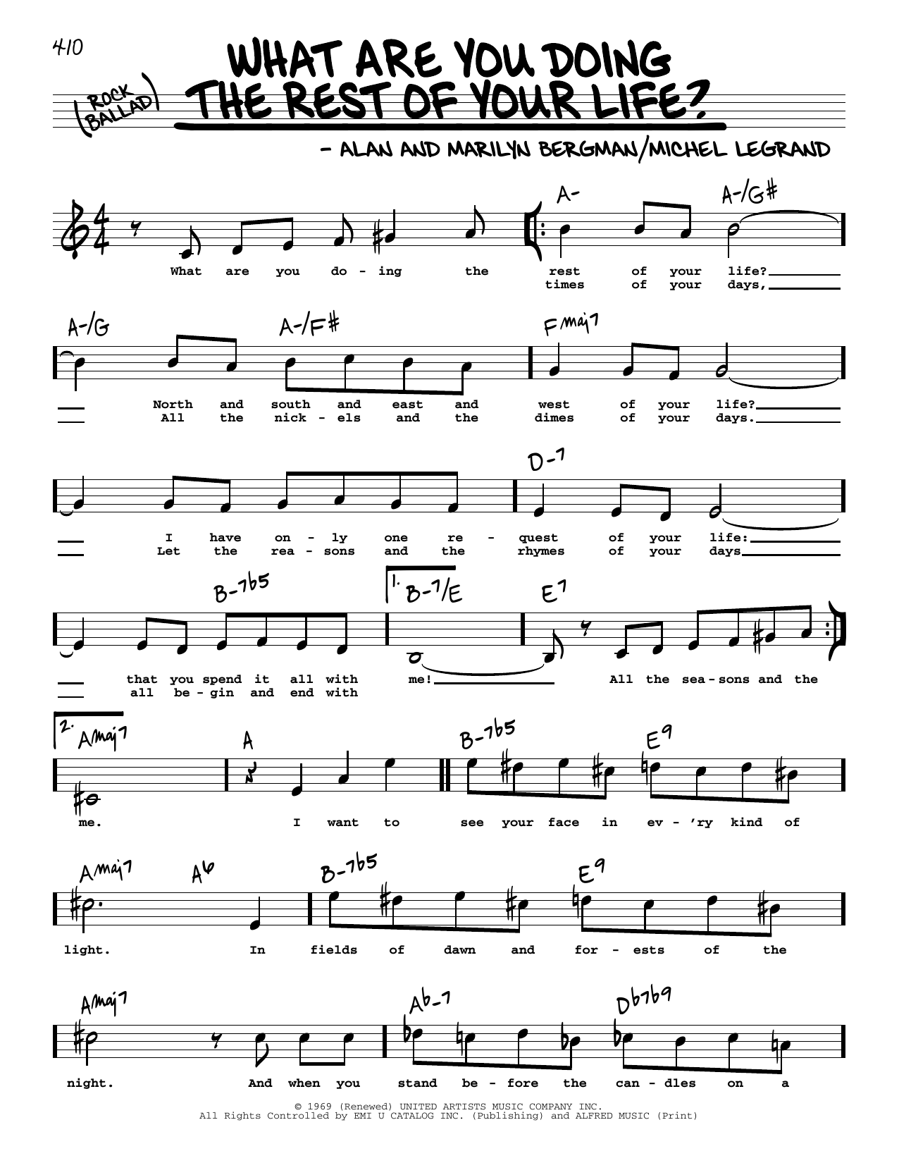 Michel LeGrand What Are You Doing The Rest Of Your Life? (High Voice) (from The Happy Ending) sheet music notes and chords arranged for Real Book – Melody, Lyrics & Chords