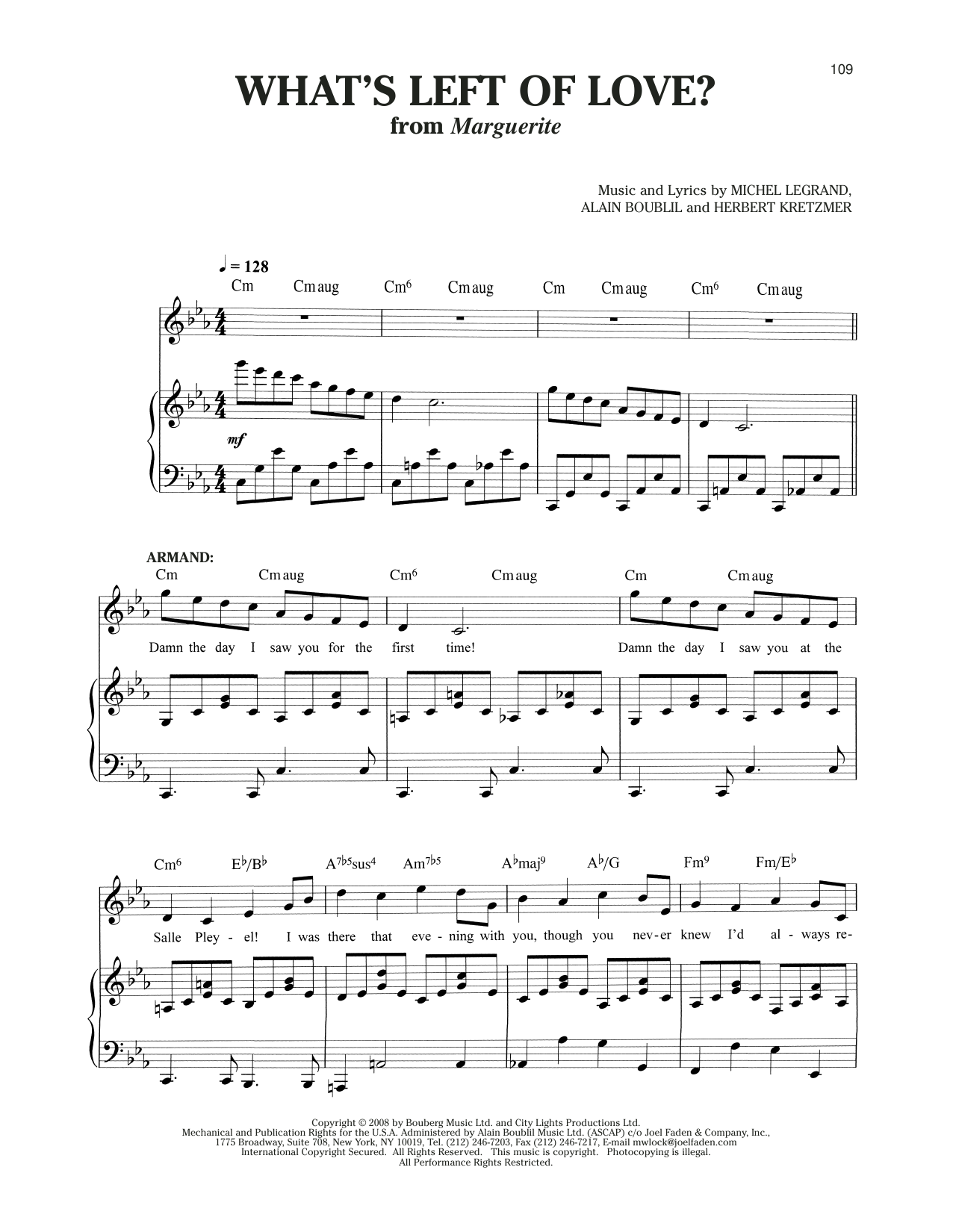 Michel LeGrand What's Left Of Love? (from Marguerite) sheet music notes and chords arranged for Piano & Vocal
