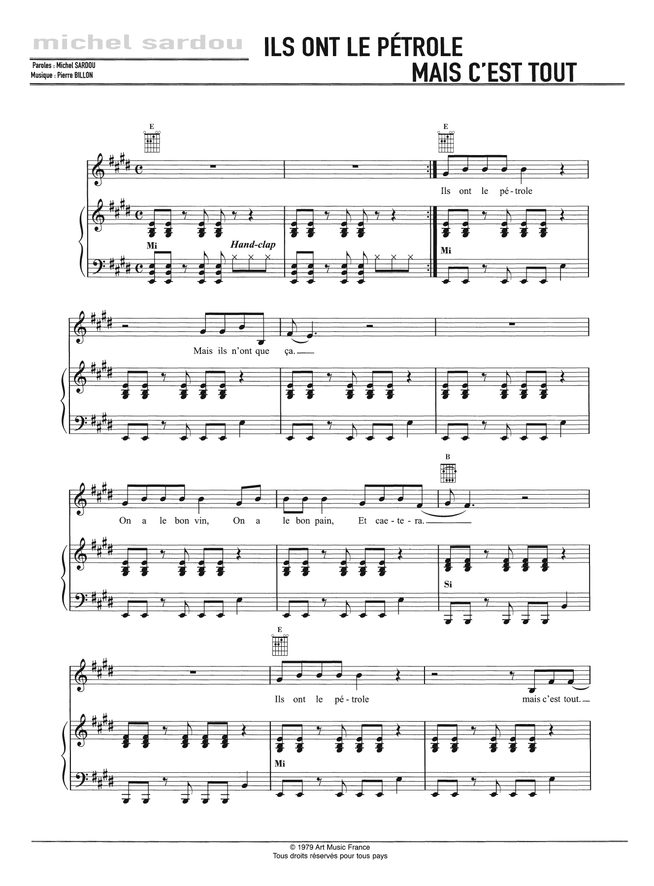 Michel Sardou Ils Ont Le Petrole Mais C'est Tout sheet music notes and chords arranged for Piano, Vocal & Guitar Chords