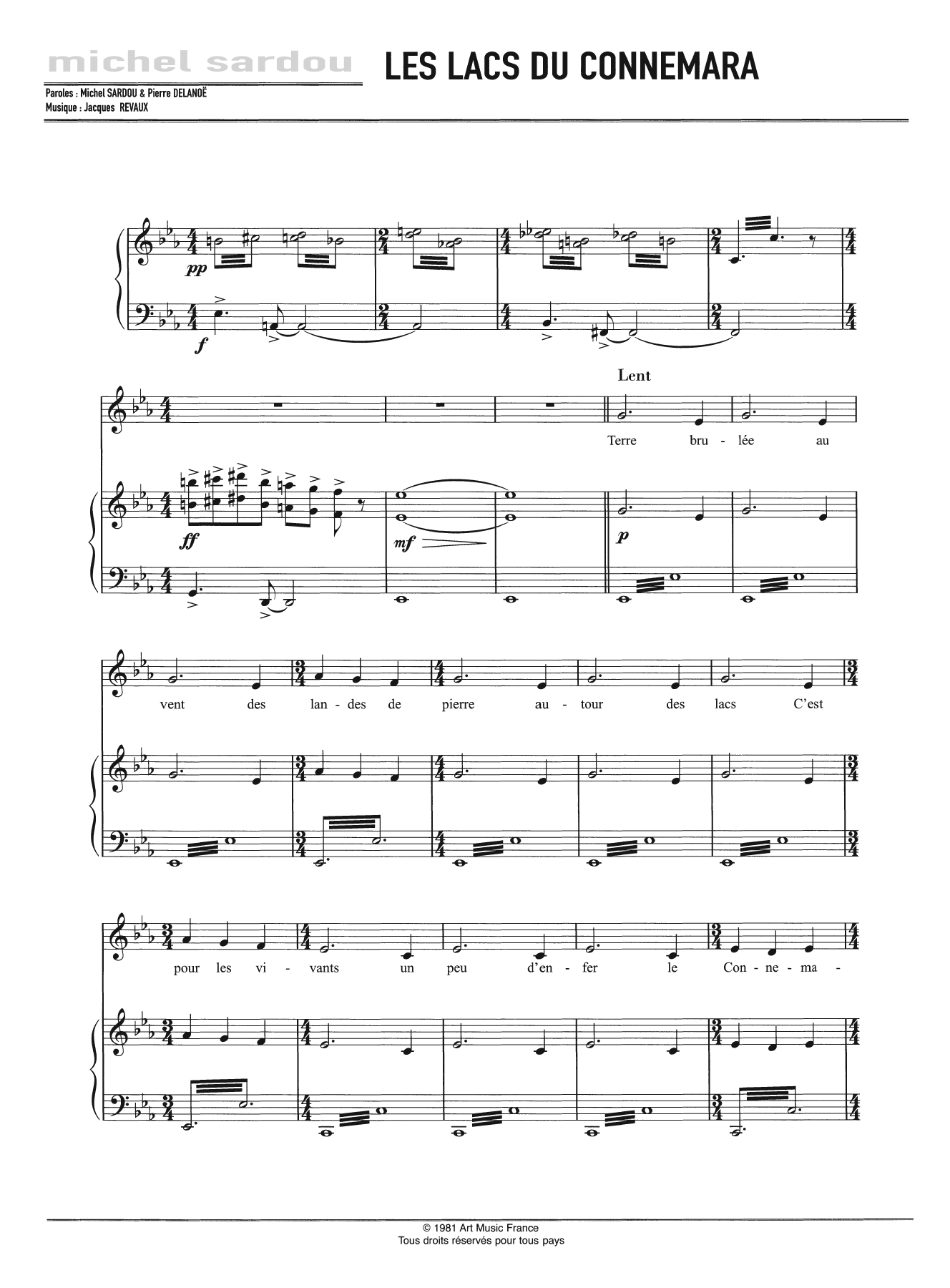 Michel Sardou Les Lacs Du Connemara sheet music notes and chords arranged for Piano, Vocal & Guitar Chords
