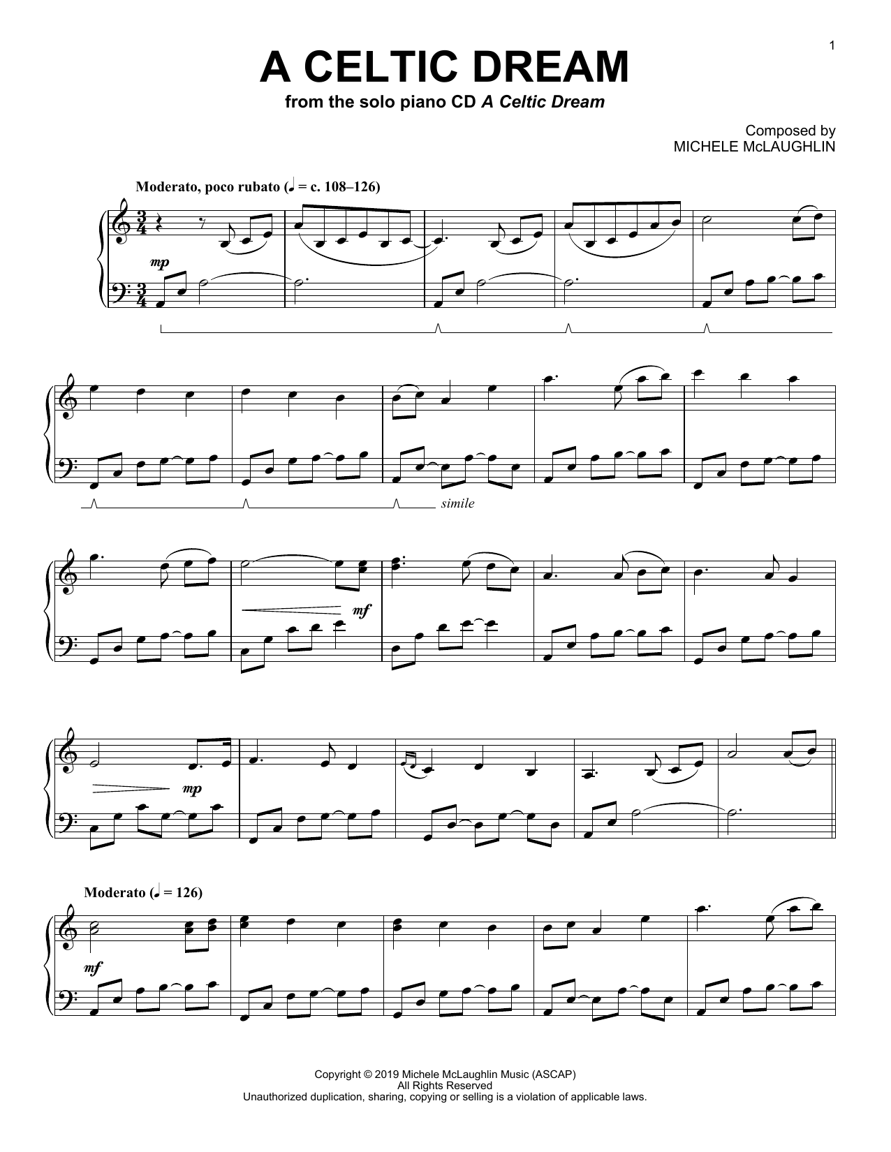 Michele McLaughlin A Celtic Dream sheet music notes and chords arranged for Piano Solo