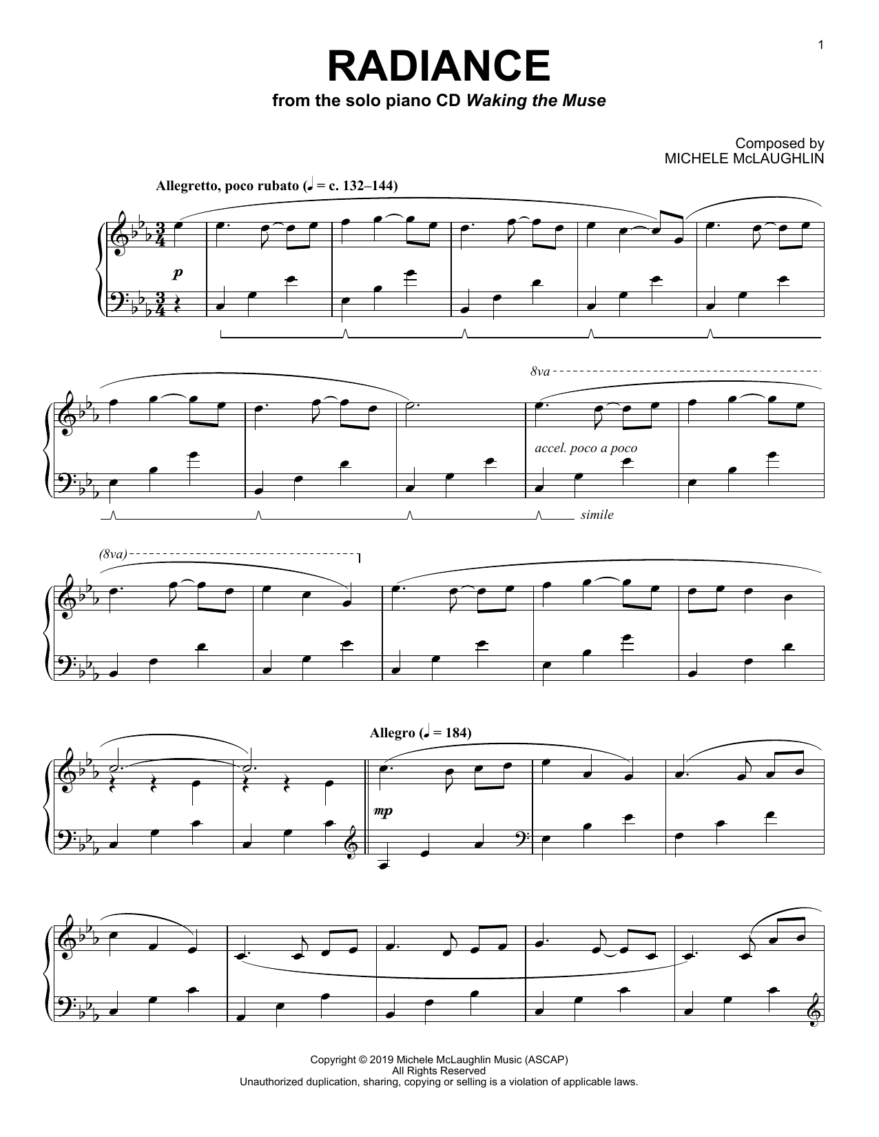 Michele McLaughlin Radiance sheet music notes and chords arranged for Piano Solo
