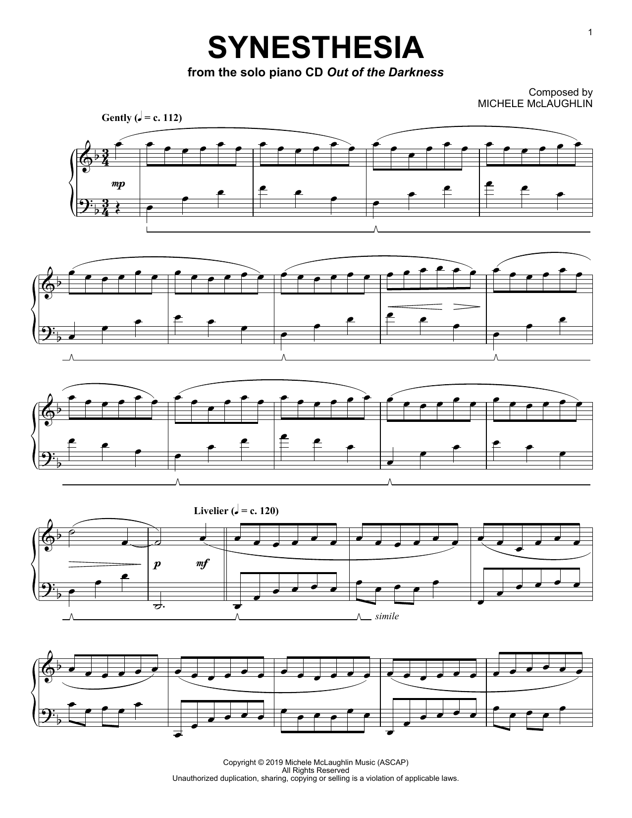 Michele McLaughlin Synesthesia sheet music notes and chords arranged for Piano Solo