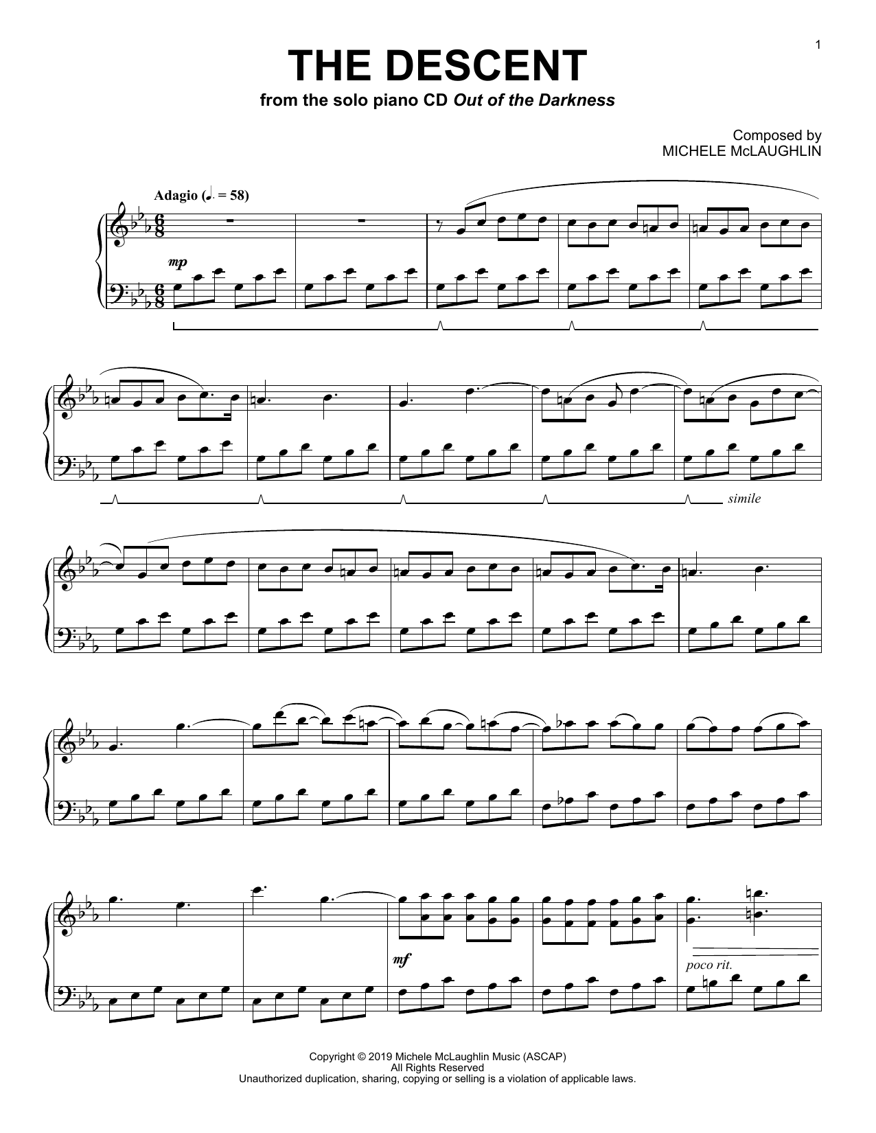 Michele McLaughlin The Descent sheet music notes and chords arranged for Piano Solo