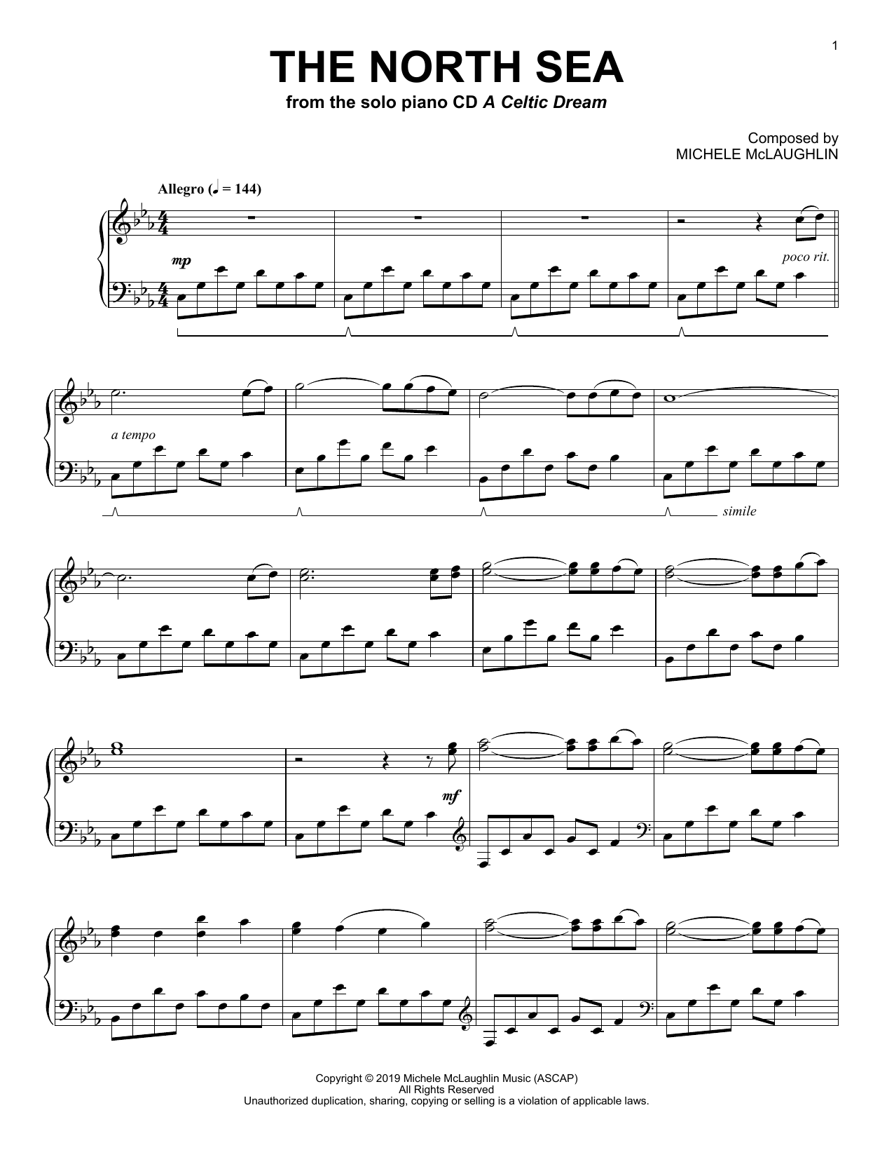Michele McLaughlin The North Sea sheet music notes and chords arranged for Piano Solo
