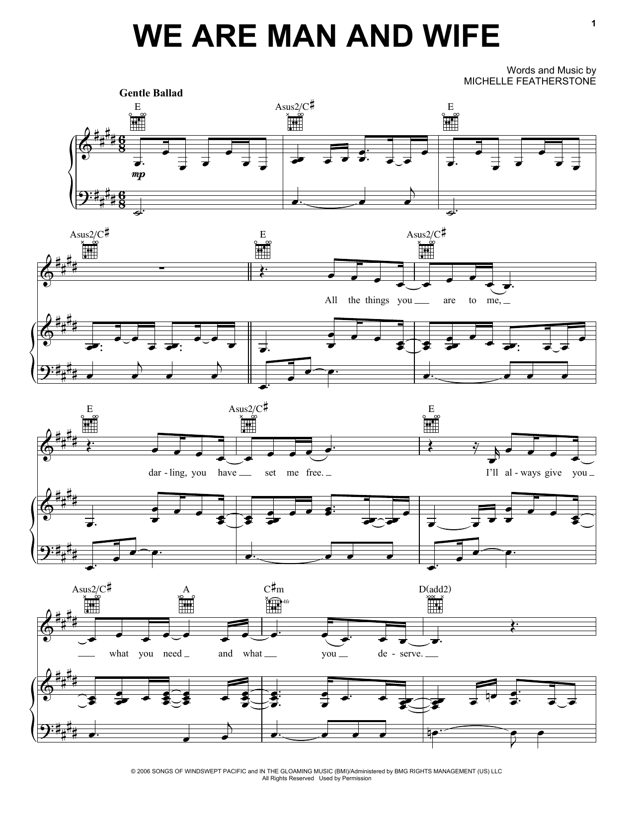Michelle Featherstone We Are Man And Wife sheet music notes and chords arranged for Piano, Vocal & Guitar Chords (Right-Hand Melody)