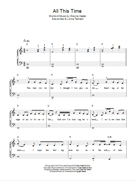 Michelle McManus All This Time sheet music notes and chords arranged for Easy Piano