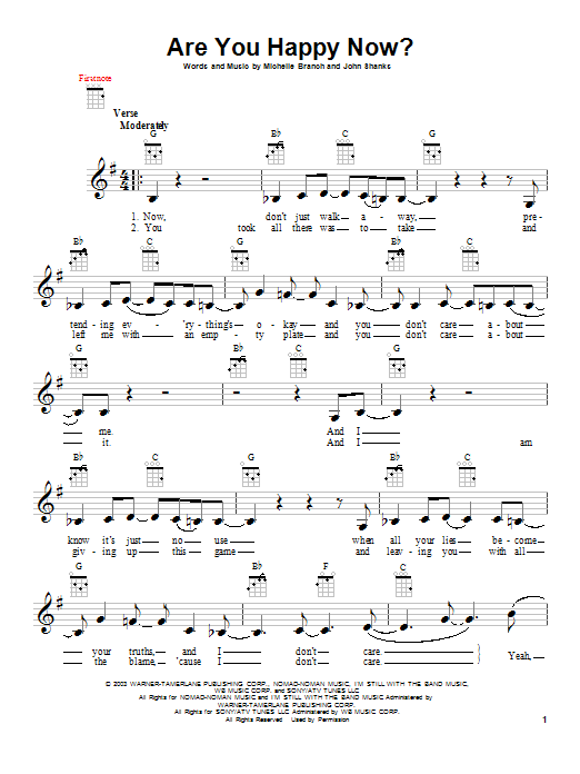 Michelle Branch Are You Happy Now? sheet music notes and chords arranged for Ukulele