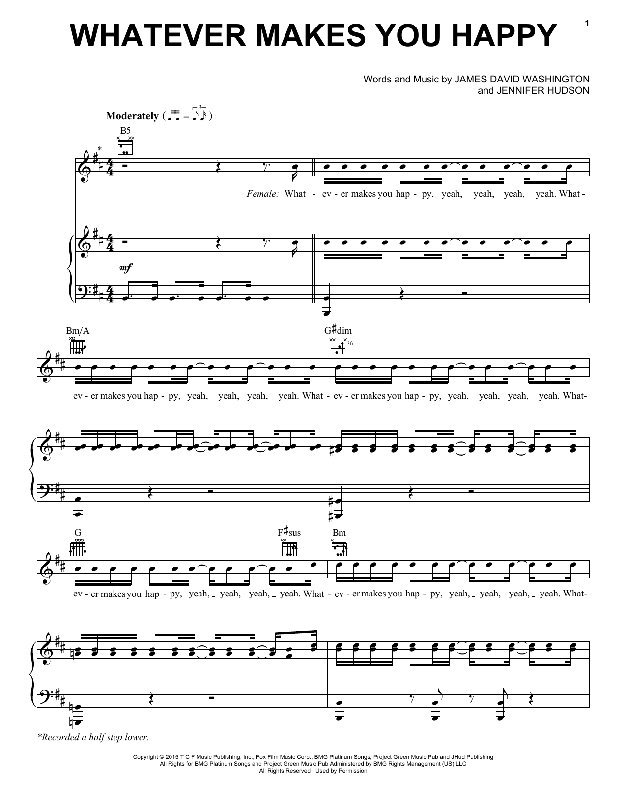 Michelle/Jennifer Hudson & Juicy J Whatever Makes You Happy sheet music notes and chords arranged for Piano, Vocal & Guitar Chords (Right-Hand Melody)