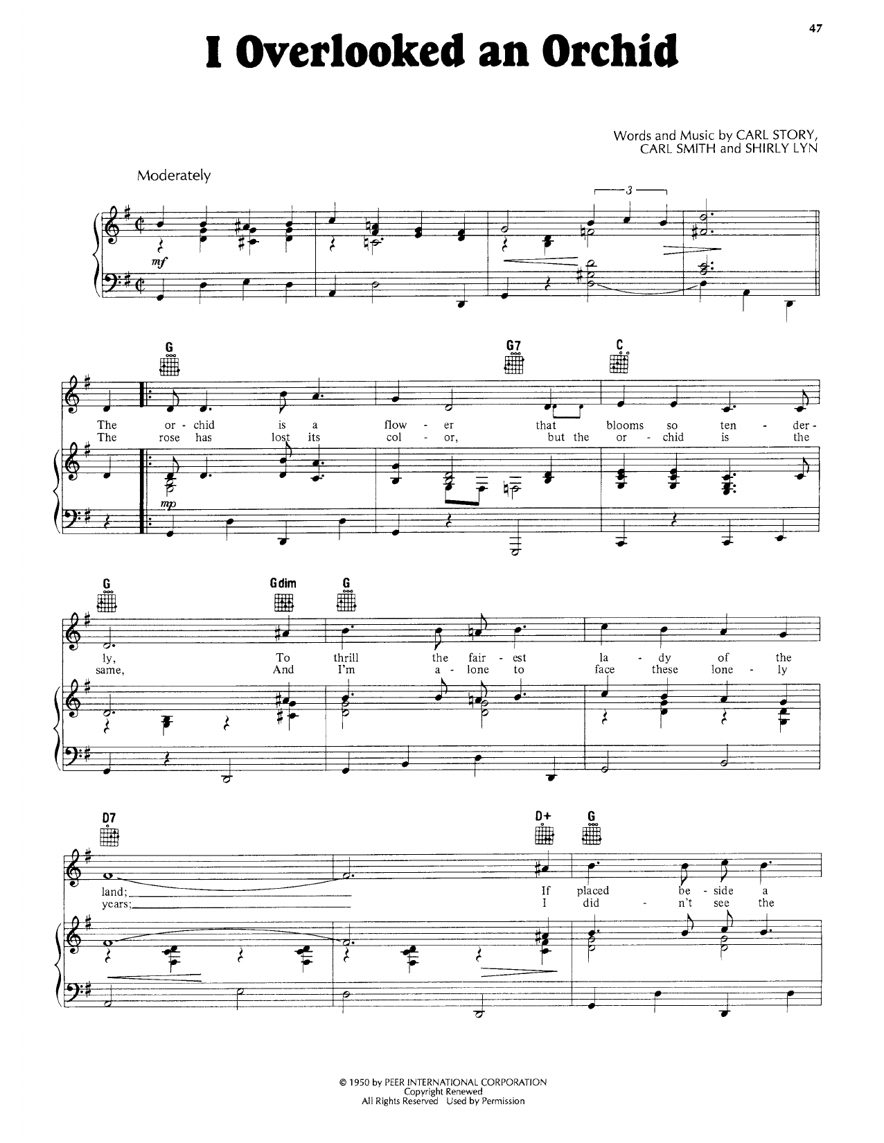 Mickey Gilley I Overlooked An Orchid sheet music notes and chords arranged for Piano, Vocal & Guitar Chords (Right-Hand Melody)