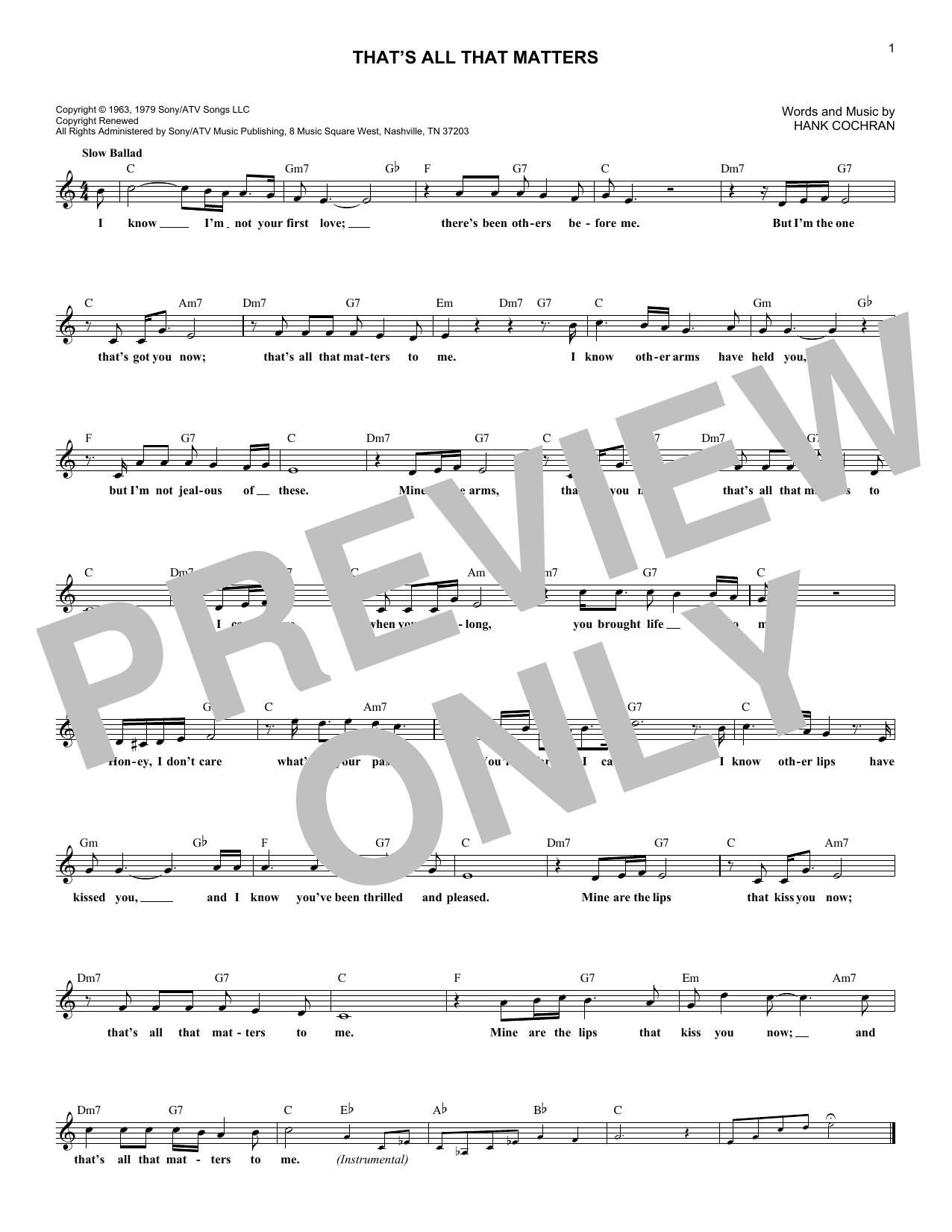 Mickey Gilley That's All That Matters sheet music notes and chords arranged for Lead Sheet / Fake Book