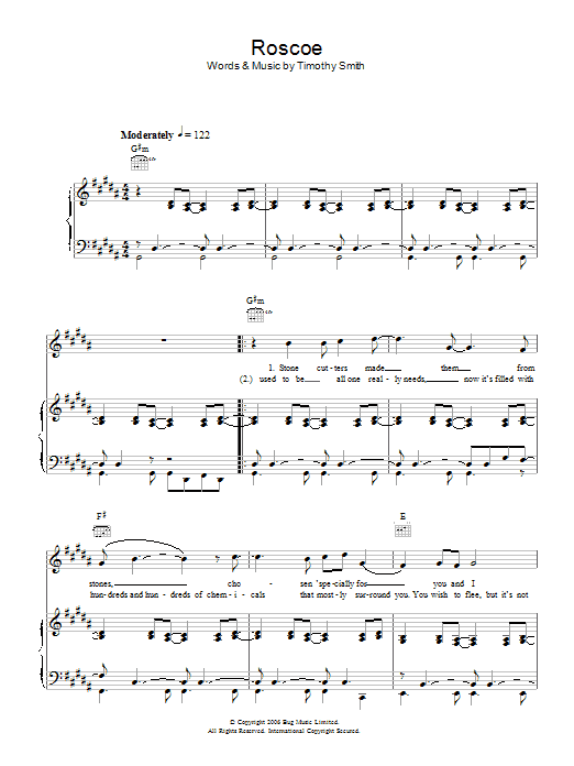 Midlake Roscoe sheet music notes and chords arranged for Piano, Vocal & Guitar Chords