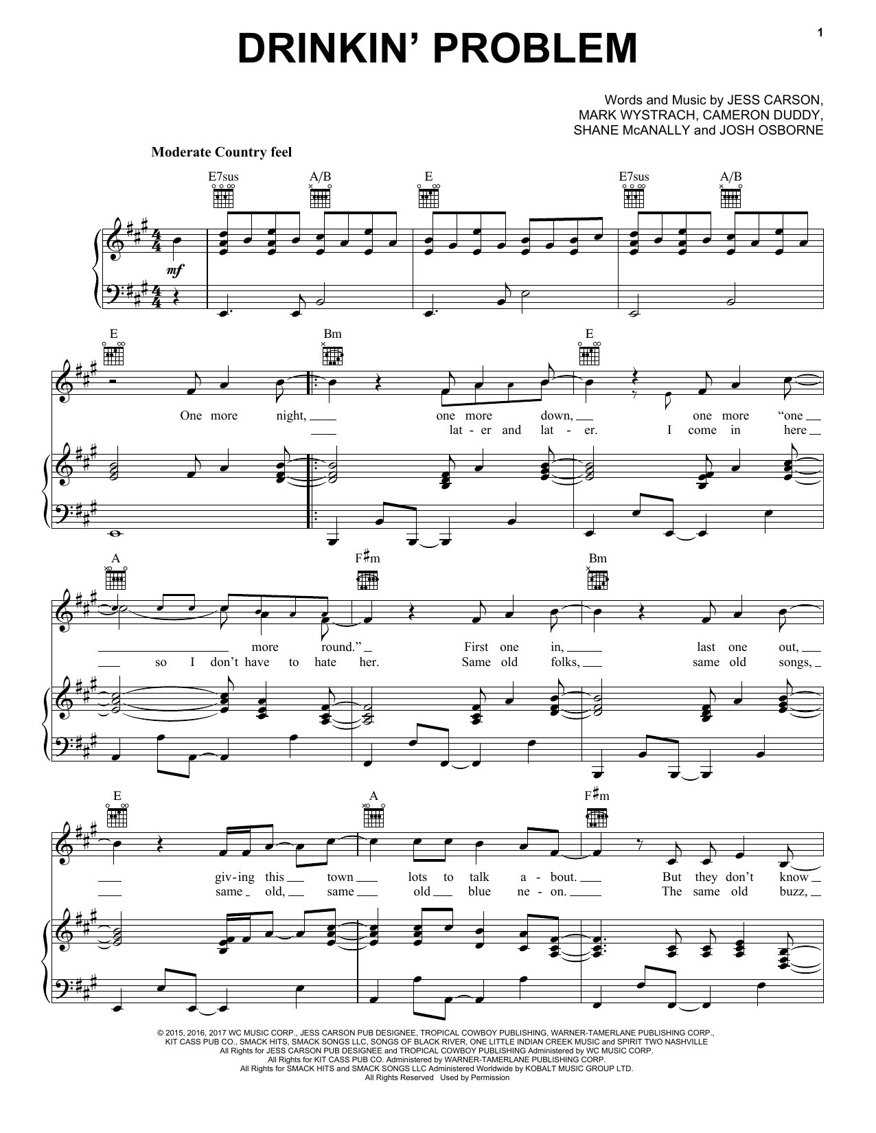 Midland Drinkin' Problem sheet music notes and chords arranged for Piano, Vocal & Guitar Chords (Right-Hand Melody)